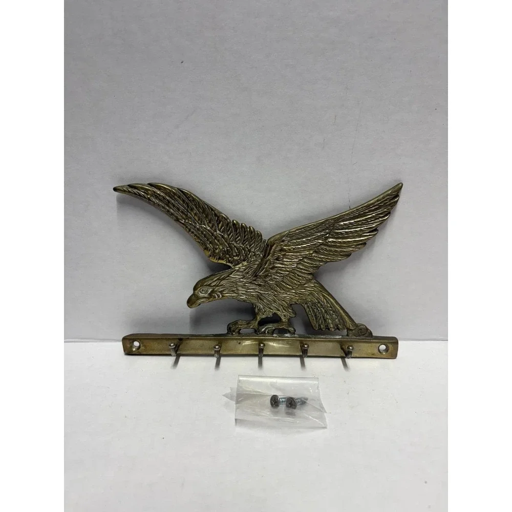Eagle Key Jewelry Holder Wall Hanging 5 Hooks Wall Mount 7 in Solid Brass‎